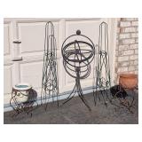 G - Outdoor Metal Garden Set with Trellises, Armillary, and Planter Stands