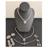 DR - Vintage Rhinestone Jewelry Set with Necklaces and Assorted Earrings