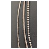 DR - Set of 3 Sterling Silver Necklaces Assorted Chains, 20 Inch Longest