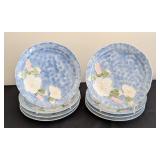 ML - Set of 8 Blue Porcelain Plates with Embossed Floral Design