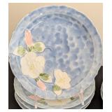 ML - Set of 8 Blue Porcelain Plates with Embossed Floral Design