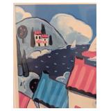 UL - Framed Coastal Village Artwork Signed Print
