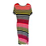 SR - Striped Short Sleeve Knit Dress with Ruched Side