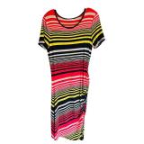 SR - Striped Short Sleeve Knit Dress with Ruched Side