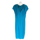 ST - Escada Blue Short Sleeve Dress with Gold Chain Detail, Size 34