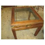Vintage wood end table with beveled...