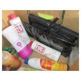 Lot of toiletry bags, hair care pro...