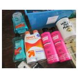 Box of hair and skin care products,...