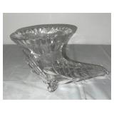 Cut Crystal Cornucopia Vase with Footed Base