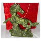 Green Serpentine Stone Carved Horse Sculpture