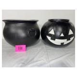 Set of 2 Large Plastic Halloween Cauldrons and Pumpkin Pail