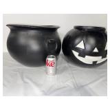 Set of 2 Large Plastic Halloween Cauldrons and Pumpkin Pail