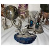 Fantasy Dragon Figurines, Crystal Ball Stand, Goblets, and Decorative Collectibles Set