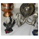 Fantasy Dragon Figurines, Crystal Ball Stand, Goblets, and Decorative Collectibles Set