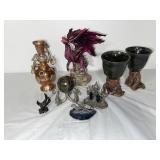 Fantasy Dragon Figurines, Crystal Ball Stand, Goblets, and Decorative Collectibles Set