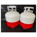 Pair of Red and White Propane Tanks