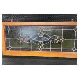 Framed Stained Glass Window Panel with Decorative Design, 47x19 Inches