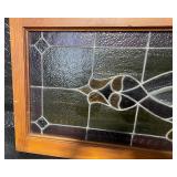 Framed Stained Glass Window Panel with Decorative Design, 47x19 Inches