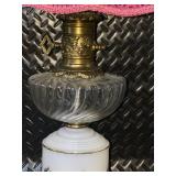 Vintage Table Lamp with Brass Accents and Pink Floral Shade