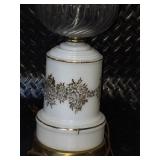 Vintage Table Lamp with Brass Accents and Pink Floral Shade