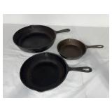 Set of 3 Vintage Cast Iron Skillets No. 3, No. 5, and No. 8