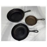 Set of 3 Vintage Cast Iron Skillets No. 3, No. 5, and No. 8