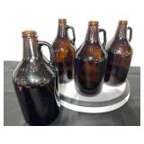 Set of 4 Amber Glass Growlers 64 oz with Handles