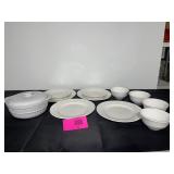 White Ceramic Dinnerware Set with Plates, Bowls, and Covered Serving Dish