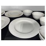 White Ceramic Dinnerware Set with Plates, Bowls, and Covered Serving Dish