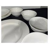 White Ceramic Dinnerware Set with Plates, Bowls, and Covered Serving Dish