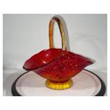 Amberina Glass Basket with Diamond Pattern and Applied Handle