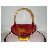 Amberina Glass Basket with Diamond Pattern and Applied Handle