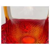 Amberina Glass Basket with Diamond Pattern and Applied Handle