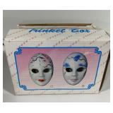 Collection of 5 Decorative Figurines - Mask Trinket Box, Pumpkins, Marble Egg, and Apple