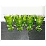 Set of 8 Green Depression  Embossed Glass Goblets