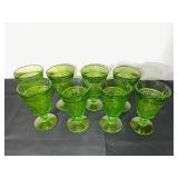 Set of 8 Green Depression  Embossed Glass Goblets