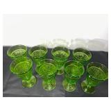 Set of 8 Green Depression  Embossed Glass Goblets