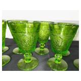 Set of 8 Green Depression  Embossed Glass Goblets