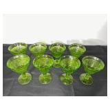Set of 8 Vintage Green Depression  Glass Dessert or Cocktail Goblets