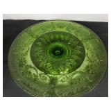 Vintage Green Glass Pedestal Cake Stand, 13 Inch Floral Pattern
