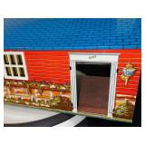 Vintage Tin Litho Dollhouse with Carport and Fireplace Detail