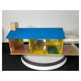 Vintage Tin Litho Dollhouse with Carport and Fireplace Detail