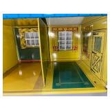 Vintage Tin Litho Dollhouse with Carport and Fireplace Detail