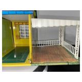 Vintage Tin Litho Dollhouse with Carport and Fireplace Detail