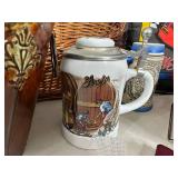Radio, Baskets, Collectible Beer Steins, Vintage Aluminum Pan, Nascar Pillow, and More