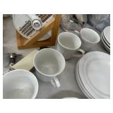 Assorted Glassware, Kitchen Items, Cooking Items, Plates, and More
