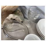 Assorted Glassware, Kitchen Items, Cooking Items, Plates, and More