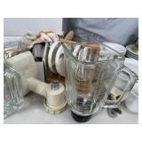 Assorted Glassware, Kitchen Items, Cooking Items, Plates, and More