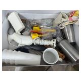 Assorted Glassware, Kitchen Items, Cooking Items, Plates, and More