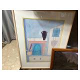 Vintage Mirror and Assorted Framed and Unframed Wall Decor